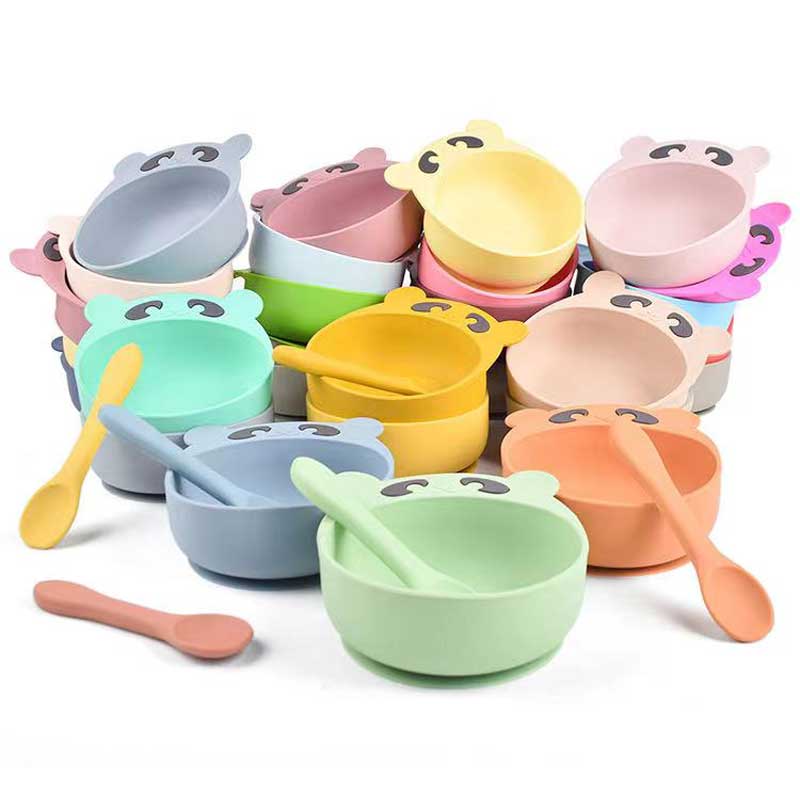 Set de hrănire pentru bebeluși Silicon Bowl Spoon Fork pentru copii mici copii drăguți pentru animale de silicon set de mâncare pentru ursuleț hrănire pentru copii pentru copii consumabile